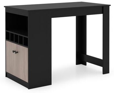 Costway 48 Inch Bar Table with Storage Cabinet and Wine Rack-Black