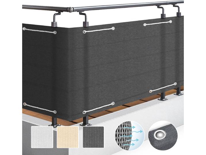 Sol Royal Solvision HB2 – Balkonscherm Antraciet 90x300cm HDPE – Balkondoek Ondoorzichtig Privacyscherm Windbescherming met Bevestiging