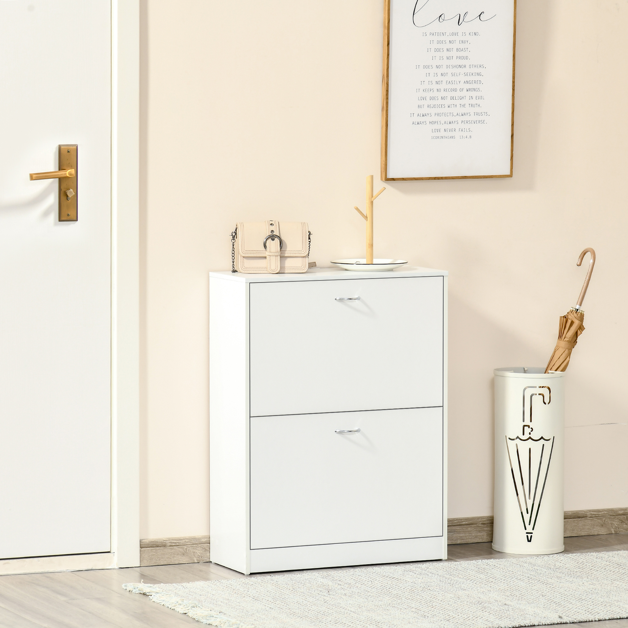 Homcom Scarpiera Mobile per Scarpe dim. 60L x 24P x 80H cm 2 Ante Ribaltabili Bianco