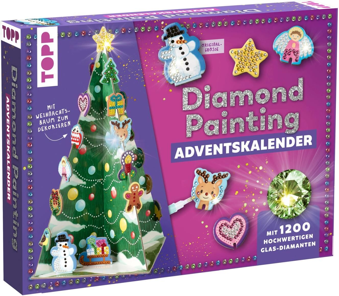 Adventskalender FRECH VERLAG "Diamond Painting, 1200 Diamanten", bunt, Adventskalender, Adventskalender bunt Einheitsgröße