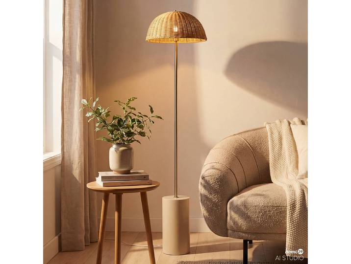Lampadaire KAVIO 35 x 150 x 35cm Beige/Marron Piètement : fer, thermolaqué Abat-jour : textile E27