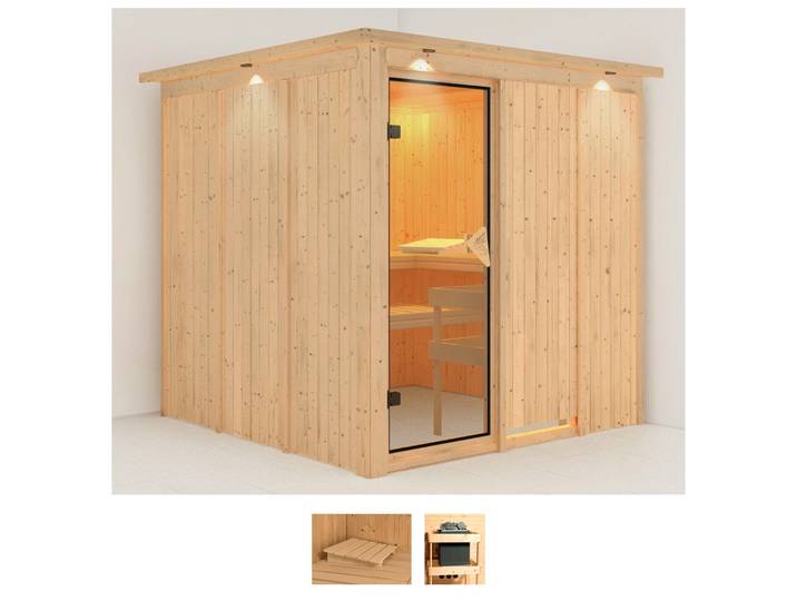 Sauna KARIBU Rodin , beige (naturbelassen), ohne Ofen, (ohne Ofen), Saunen, Sauna, ohne Ofen