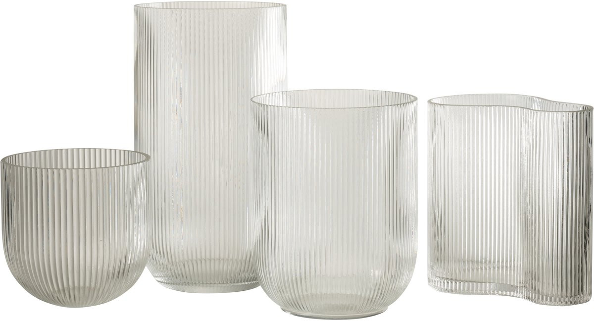J-Line vaas Gestreept - Glas - Transparant - Large