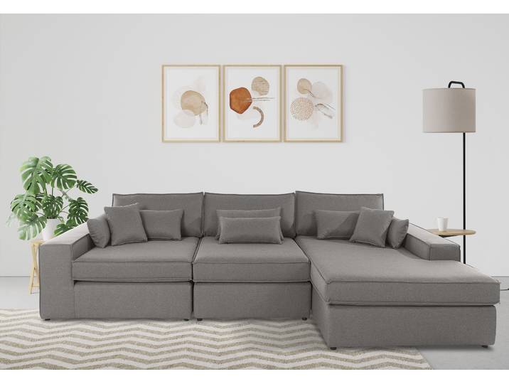 Ecksofa, Beige, 360x190 cm, Baumwollmix & Polyester, Ottomane Rechts, Landhaus
