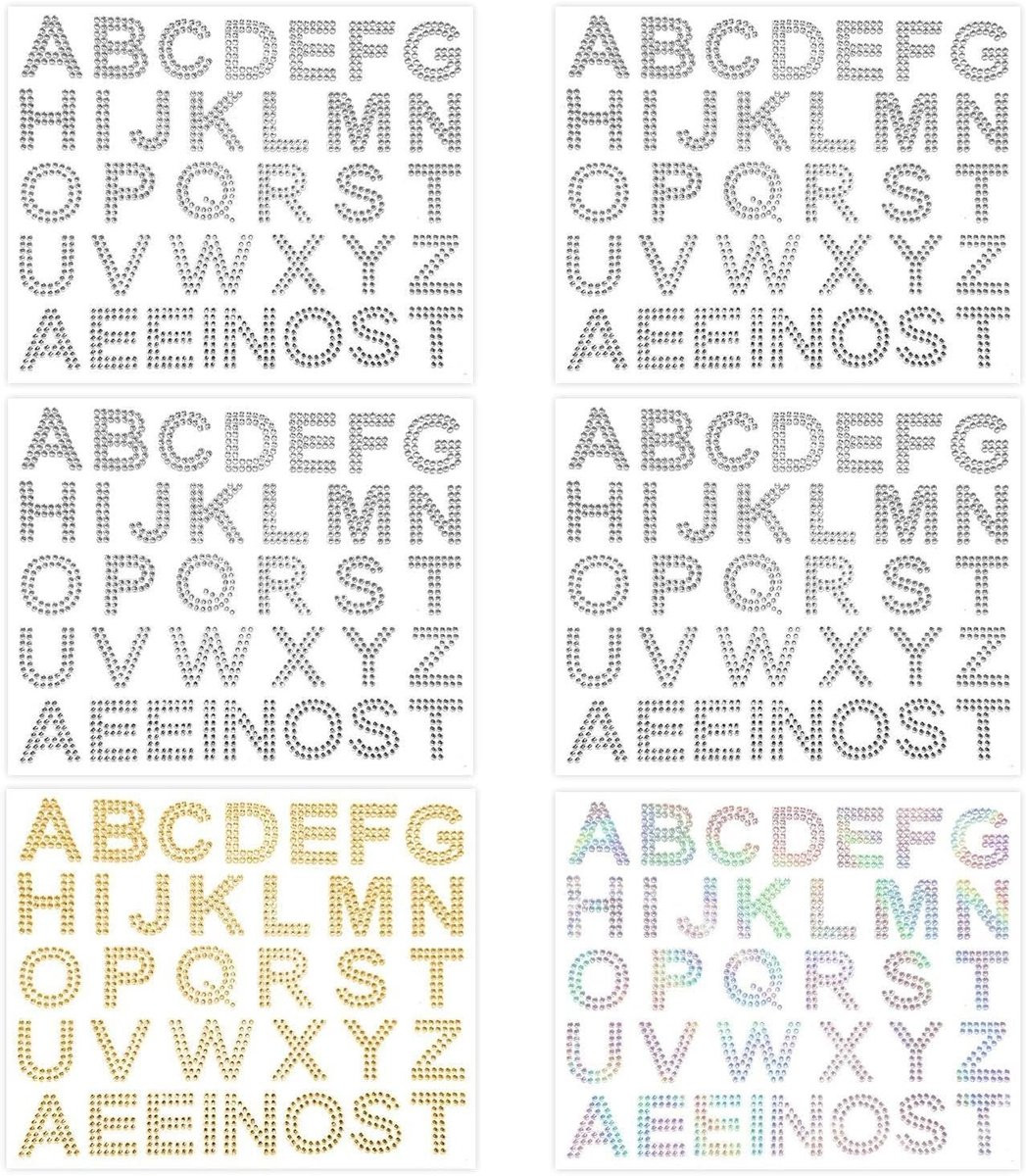 Dailygoods Rhinestone Letter Stickers Set van 6 - Decoratieve DIY Stickers - 24 x 30 cm