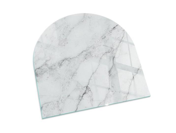 Tulup Kaminbodenplatte 100x100 cm - Marmormuster mit Adern, Weiß, Glas, Quadratisch, 100x100x0.4 cm, Elektrogeräte, Heizgeräte, Elektrokamine