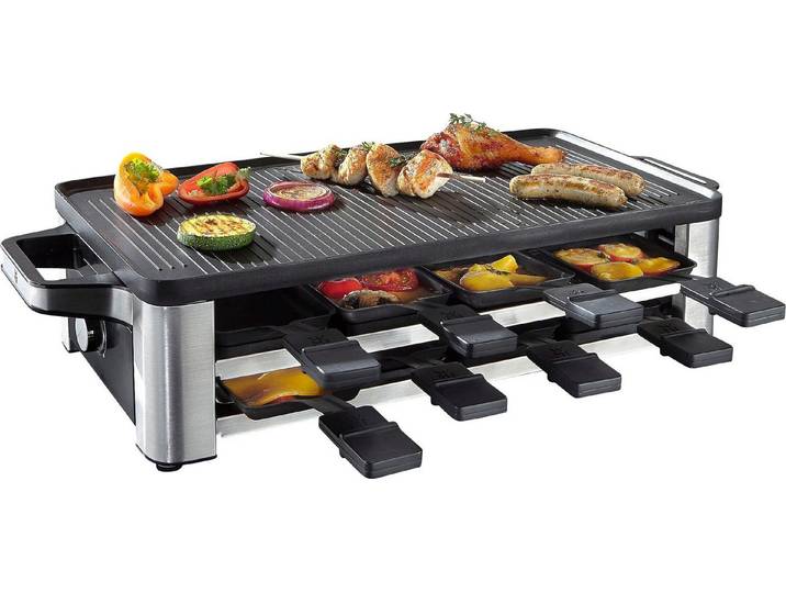 WMF Raclette LONO, inkl. Parkebene für unbenutze Pfännchen, 8 Raclettepfännchen, 1500 W, Spülmaschinengeeignete Pfannen und Spatel, antihaftbeschichtete Platte