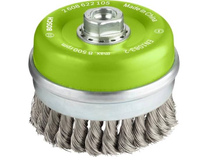 Bosch 1x Brosse Boiss. Torsadés PRO Inox heavy M14 pour Métaux non ferreux\, Acier\, Ø 100 mm Professional Accessoire Grande meuleuse angulaire