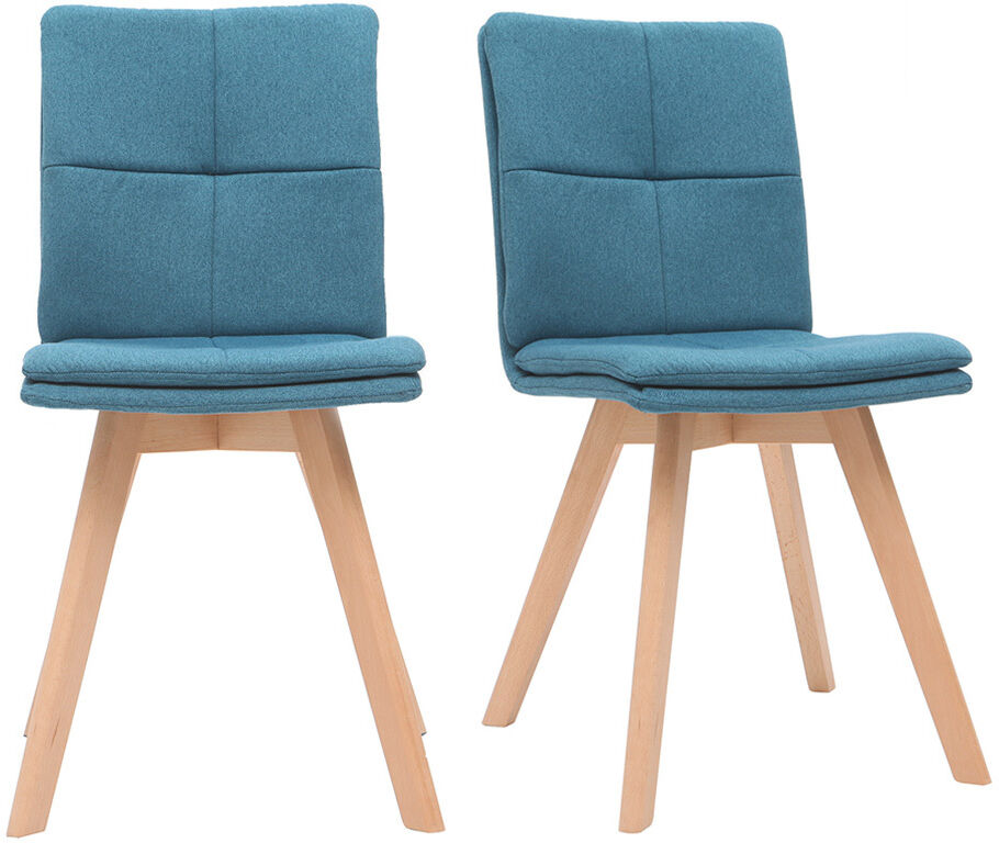 Miliboo 2er-Set Stühle skandinavisch blauer Stoff mit hellen Holzbeinen THEA