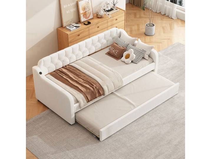 Canapé-lit - AUTREMENT - 90x200 cm - Gigogne - Port USB - Beige