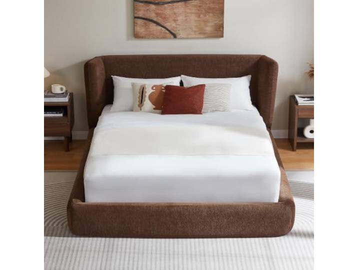 Bellemave Polsterbett 160x200 cm, Doppelbett mit Flügelkopfteil, braun Kompressions-Bettgestell mit Stahlrahmen, hohe Stabilität, umweltfreundliches Material, ohne Boxspring, ohne Matratze