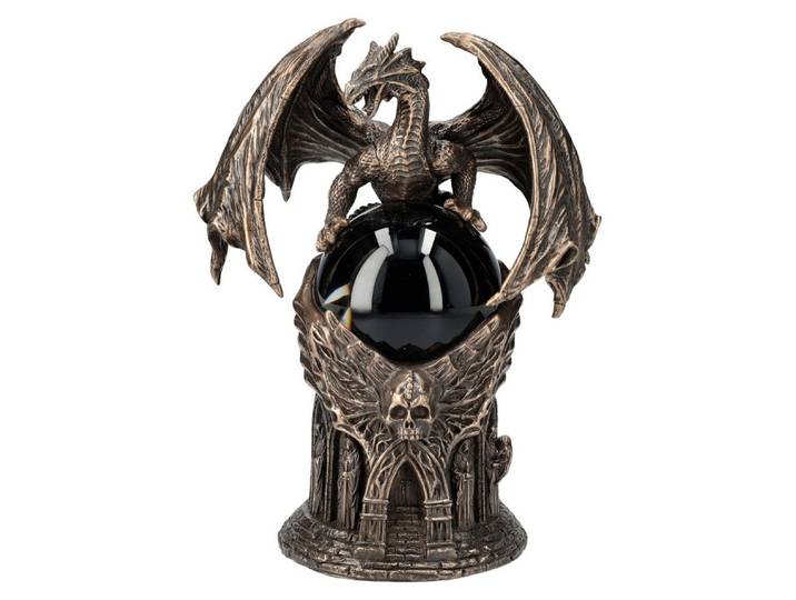 Figuren Shop GmbH Fantasy-Figur Drachen Figur mit mystischer Kristallkugel - Veronese - Fantasy Gothic