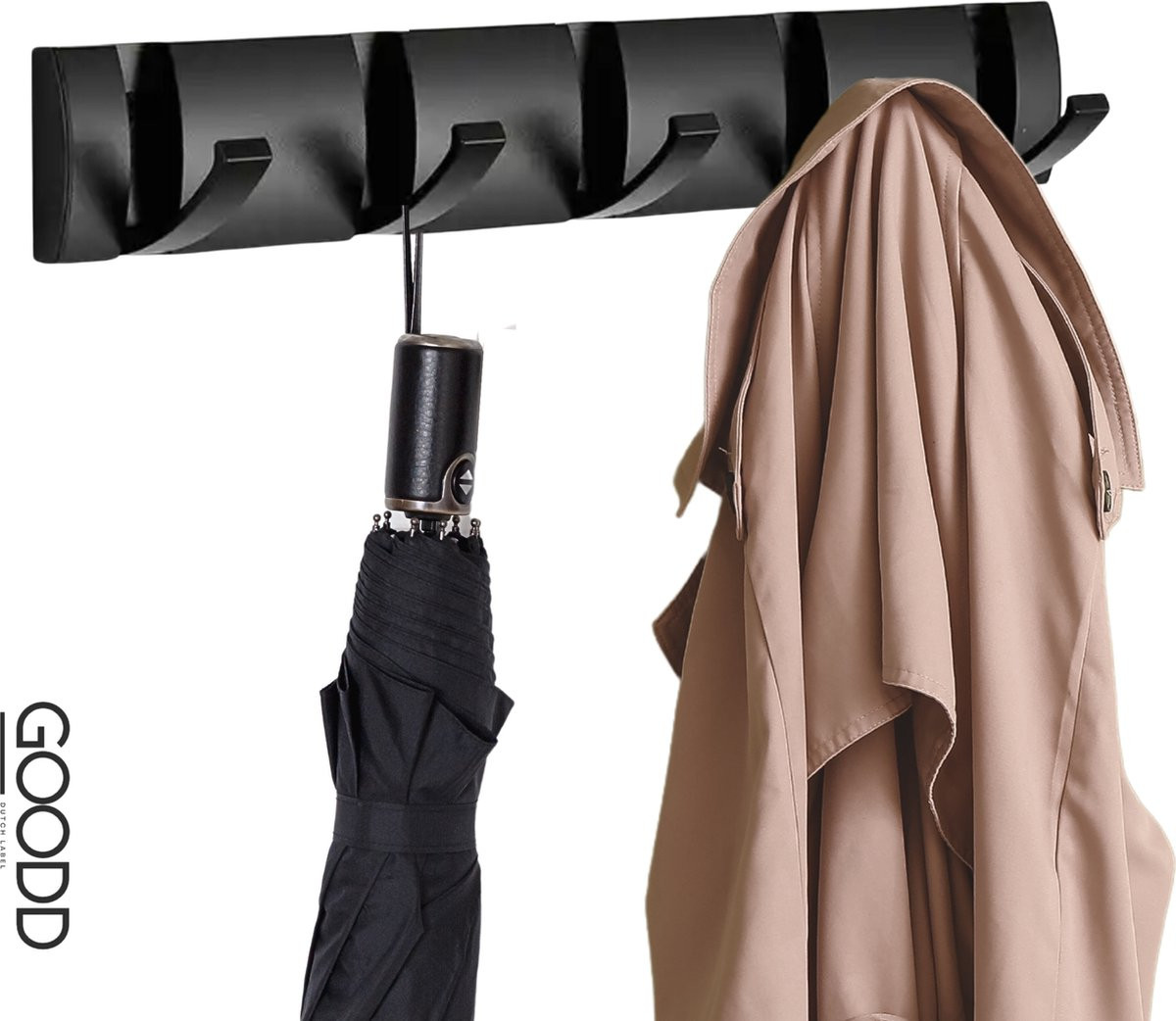 GOODD® Wandkapstok en Handdoekhaak in Zwart Rvs