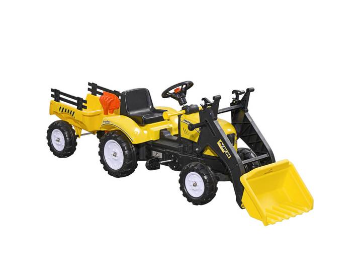 Homcom Trettraktor mit Anhänger Tretauto und Anhänger Traktor ab 3 Jahre Kinder, Gelb, Metall, 41x52x167 cm, unisex, Spielzeug, Kinderfahrzeuge