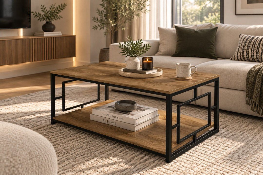 Blue Elephant Hodgdon 120cm Rectangular Coffee Table Black/Oud Oak/Oud Oak 50.8cm H X 119.38cm W X 60.96cm D