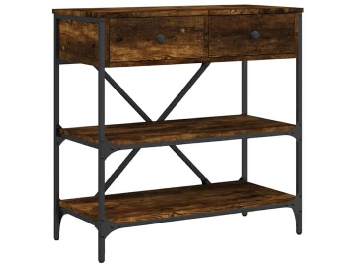 GKHPYURE Konsolentisch Eiche Rauchgrau 75 x 34,5 x 75 cm Holz mehrschichtig Eingangstisch, mehrschichtiges Holz, Metallgestell, Schubladen und Regale, Eiche Rauch, Montage erforderlich, Befestigung an