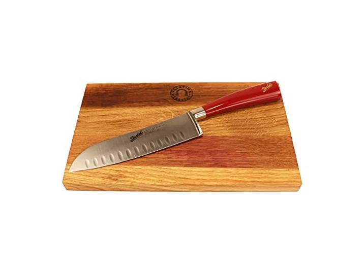 Berkel Santoku Messer Elegance 18cm mit handgefertigtem Brett aus Eiche 30x20cm