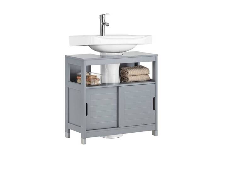 Meuble sous Lavabo pour Lavabo sur Colonne - Porte Coulissante Gris MDF - Meuble de Rangement Salle de Bain Sous Vasque 60x30x60 cm