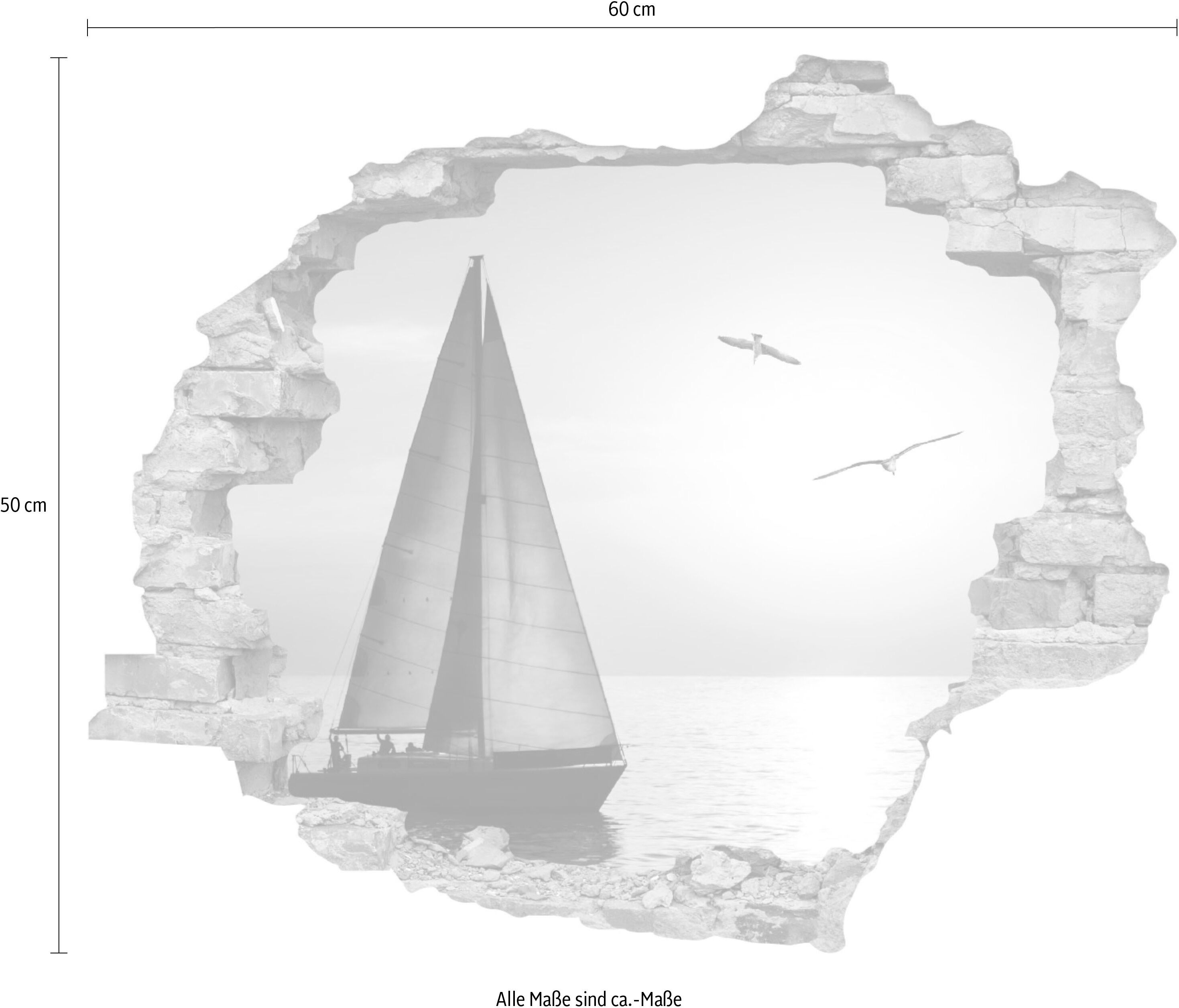 Wandtattoo QUEENCE "Segelboot", orange, B:60cm H:50cm T:0,1cm, Wandtattoos, Wandtattoo, Wandsticker, Wandbild, selbstklebend, 3D, Wanddurchbruch orange B/H/T: 60cm x 50cm x 0,1cm, Natur