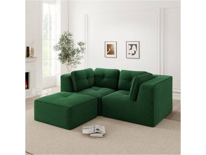 Canapé d angle - SENVIRO - deux places modulable en velours côtelé vert