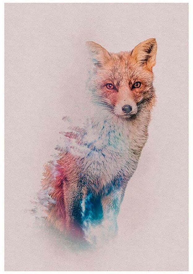 Bild KOMAR "Animals Forest Fox", bunt (farbe bild(er): bunt), B:30cm H:40cm, Holz, Papier, Bilder, Bild, Wandbild zur Dekoration - ohne Rahmen farbe bild(er): bunt B/H/T: 30cm x 40cm, Tiere, 1 Stk.