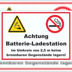 HB-Druck Achtung Batterie Ladestation Aufkleber A5 (148x210mm)