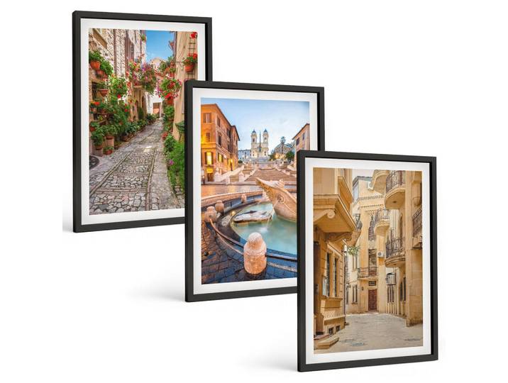 Tulup Bilder SET 3er Set - 40x60 cm Schwarzer Rahmen - Die bezaubernden Straßen des Brunnens, Kunststoff, Rechteckig, 40x60 cm, gerahmt, Bilder & Rahmen, Bilder