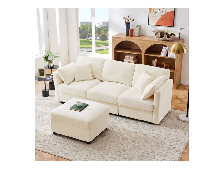 STILVORA Ecksofa mit Fußhocker&Kissen,Ecksofa Modulares Sofa mit Armlehnen,Chenille, Schlafcouch, Sofabett  1 Teile, L-förmiges Polstersofa
