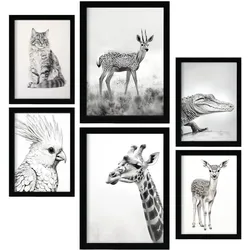 POSTER Set Mit 6 Bleistifttiere A3 & A4 Schwarzer Rahmen