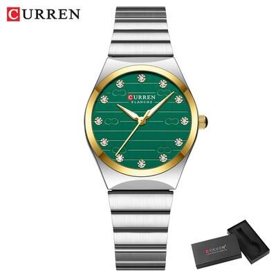 Youfap Market Women Luxury Stainless Steel Watch, Classic Round Dial Quartz, Stylish Business Wristwatches silver Green