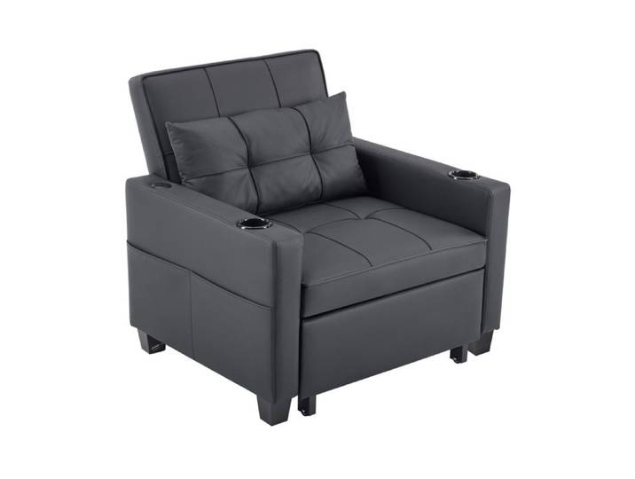VLIVRA Fauteuil convertible 3 en 1 fauteuil lit avec dossier réglable porte-gobelets et port USB en bois et métal noir