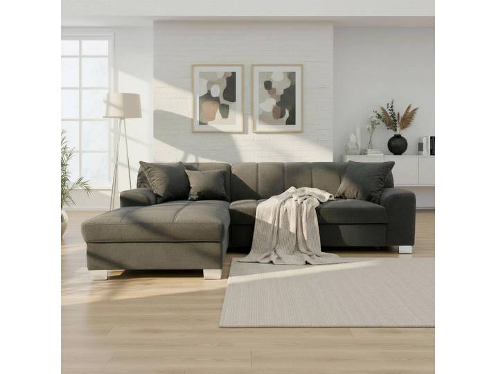 Mid.you Eckschlafsofa Capri, Schwarz, Metall, Uni, 3-Sitzer, 239x152 cm, seitenverkehrt erhältlich, Bettfunktion Rücken echt, Wohnzimmer, Sofas & Couches, Wohnlandschaften