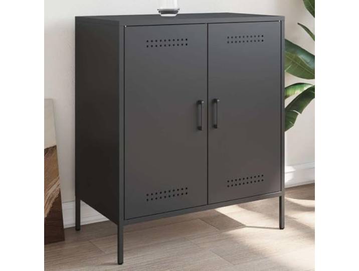 RJPLMFV Anrichte, Schwarz, 68 x 39 x 79 cm, Industriestahl 4 Fächer, praktische Türen, einfache Reinigung, Wandbefestigung inklusive, für Wohnzimmer oder Schlafzimmer