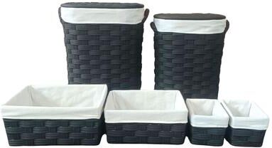 IH Casa Decor 6Pc Non-Woven Oval Hampers & Baskets Black