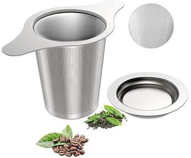Inspired Deals Premium 304 Stainless Steel Tea Strainer With Lid Dual Handle Fine Mesh Infuser Premium 304 Stainless Steel Tea Strainer With Lid Dual Handle Fine Mesh Infuser
