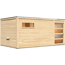 Karibu Gartensauna Saunahaus Hygge inkl. Vorraum, naturbelassen-Ohne Ofen