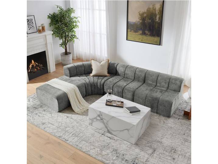 Ensemble de Canapés avec 1 Canapé d'Angle 4 Places - TCQPZ - Module Sans Dossier Polyvalent - Chenille - Gris