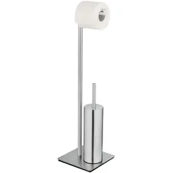 WENKO Stand WC-Garnitur Mod. Recco Edelstahl satiniert, WC-Bürste mit Silikon-Bürstenkopf