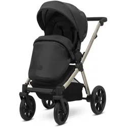 Kunert, Kinderwagen, BRAV 2in1 Öko-Leder Kinderwagen in Schwarz/Grau mit Champagner Rahmen und Gelrädern