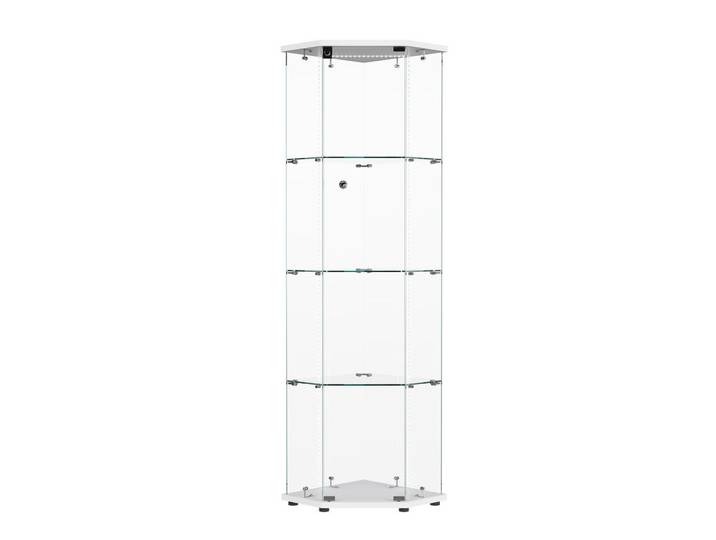 EuroLiving Vitrine Glas, 4 Ebenen, LED Band, 1 Tür, Eckvitrine, freistehend, weiß, Weiß, 60x160x40 cm, Esszimmer, Vitrinen, Vitrinenschränke