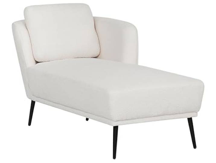 Beliani Linksseitige Chaiselongue Cremeweiß Bouclé Creme Links mit Armlehne Stoff, Weiß, Abgesenkt, Schaumstoff-Füllung, Sperrholz, Sitzhöhe 41 cm, Belastbarkeit 120 kg, 148 x 64 x 70 cm