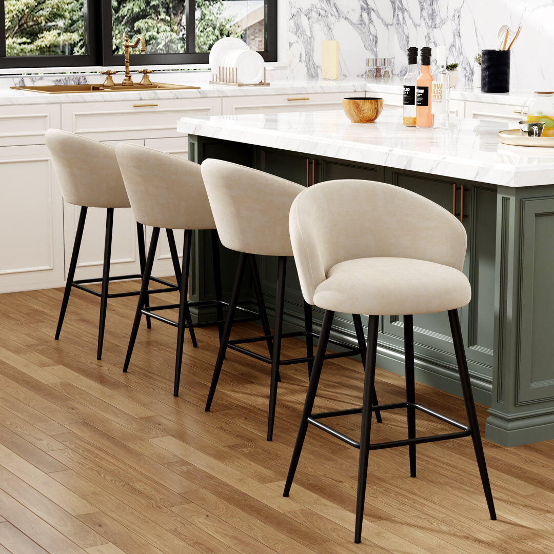 Rio Velvet Bar Stool Ivory/Black 62cm