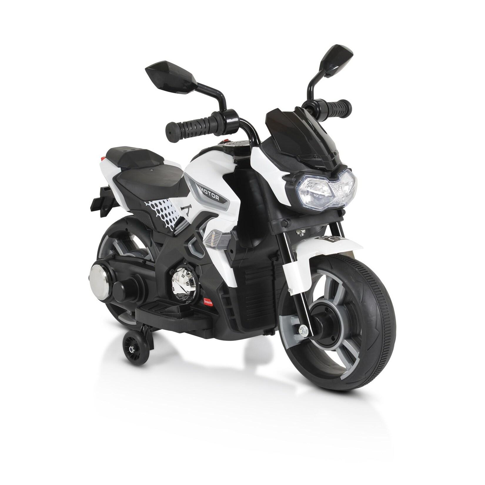 Moni Kinder Elektromotorrad Houston 1188F Musik, MP3, Scheinwerfer, Stützräder weiß