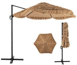 Costway 9.5 FT Cantilever Tiki Patio Umbrella Hawaiian Style Offset Hanging Umbrella-Natural