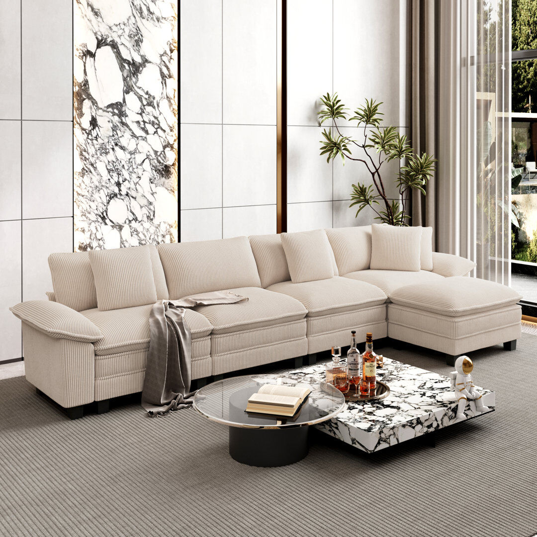 Blue Elephant Modular Corner Sofa Beige Corduroy 5