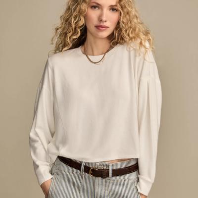 Lucky Brand Cloud Exposed Seam Top - Women's Clothing Tops Tees Shirts in Whisper White, Size 2XL