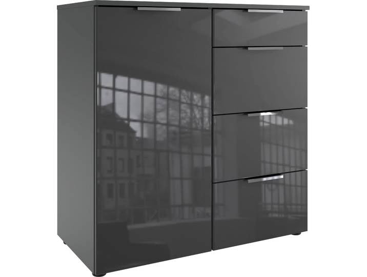 Kombikommode, Grau, 81x84x41 cm, Spanplatte, Soft-Close & Glaselemente, Modern, Wimex
