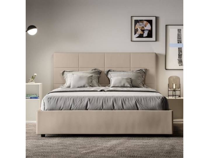 Lit double - MIKA - 160x190 - Gris tourterelle - Design épuré - Confort optimal