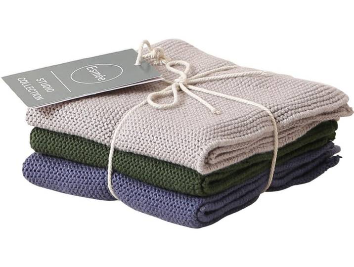 Reinigungstuch ESMÉE Set 3 Stück, Blau/Grau/Grün , bunt (blau, grau, grün), B:25cm L:25cm, Baumwolle, Putztücher, Reinigungstuch