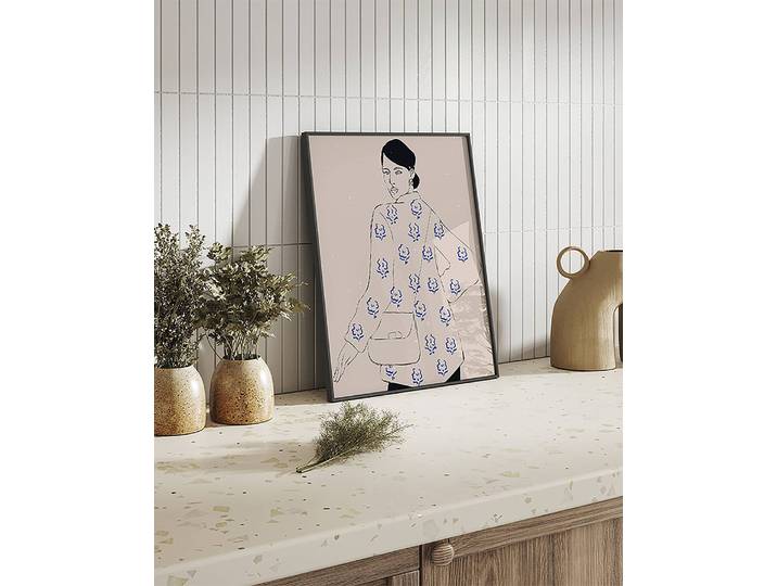 Bild Fashion Illustration Rahmen: Buche Massiv, lackiert Abdeckung: Acrylglas Multicolor 42 x 52cm